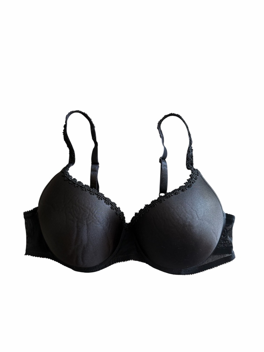Wonderbra 7764 Push-Up Molded Cup Bra Size 38C Black Padded Daisy Trim Underwire